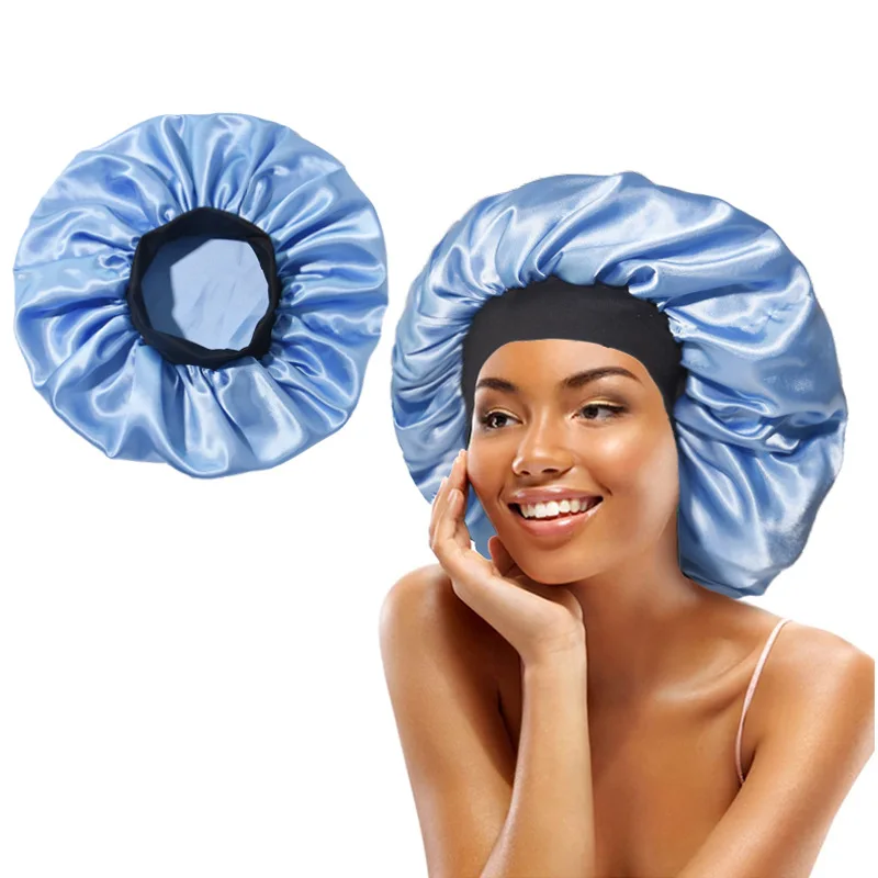 Silk Satin Bonnet Hair Wrap Adjustable Sleep Cap Lined Bath Caps for Women Men Curly Braid Long Hair 1PCS