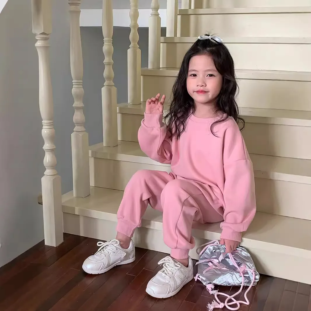 

Korean Sweatshirt Long Pants Solid Boys and Girls Baby Versatile Set Spring and Autumn Casual Sportswear Two Piece Set