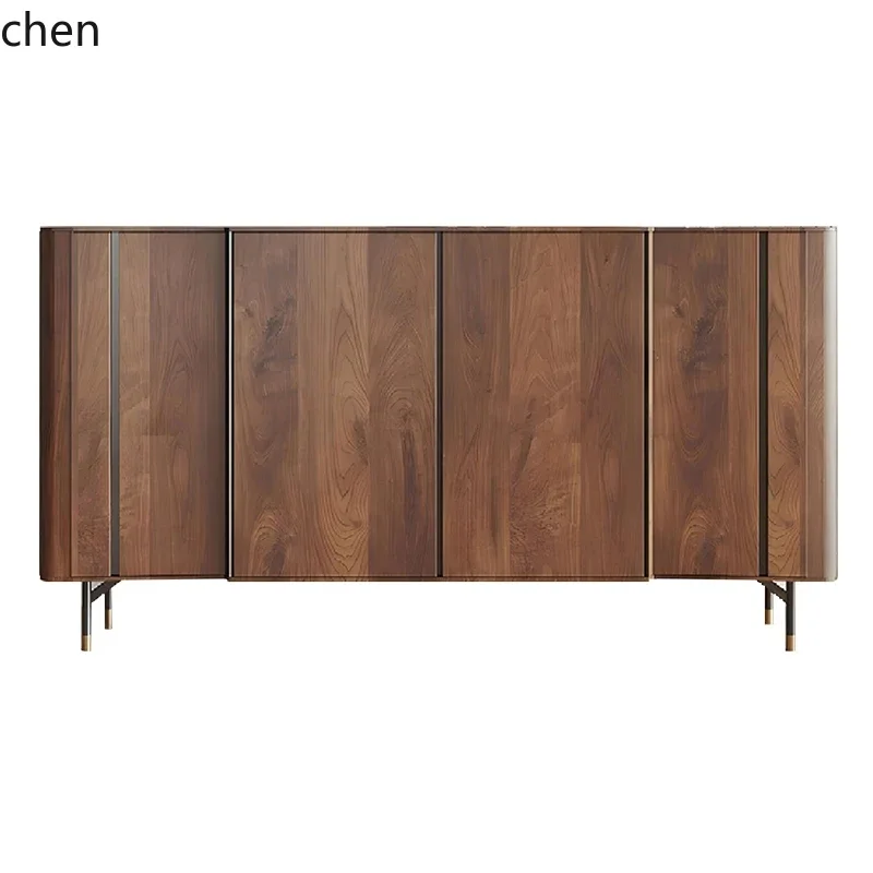 HSN light luxury solid wood entrance cabinet simple walnut color living room modern dining side cabinet tea cabinet