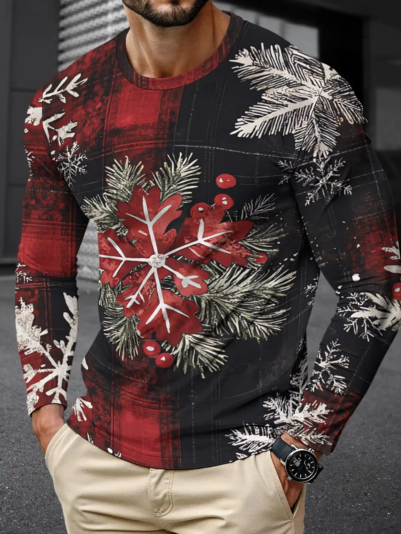 

Mens Christmas T Shirts Fashion Handsome Casual 3D Print T Shirt Spring And Summer Long Sleeve Trendy Loose Fit 2025 New Style