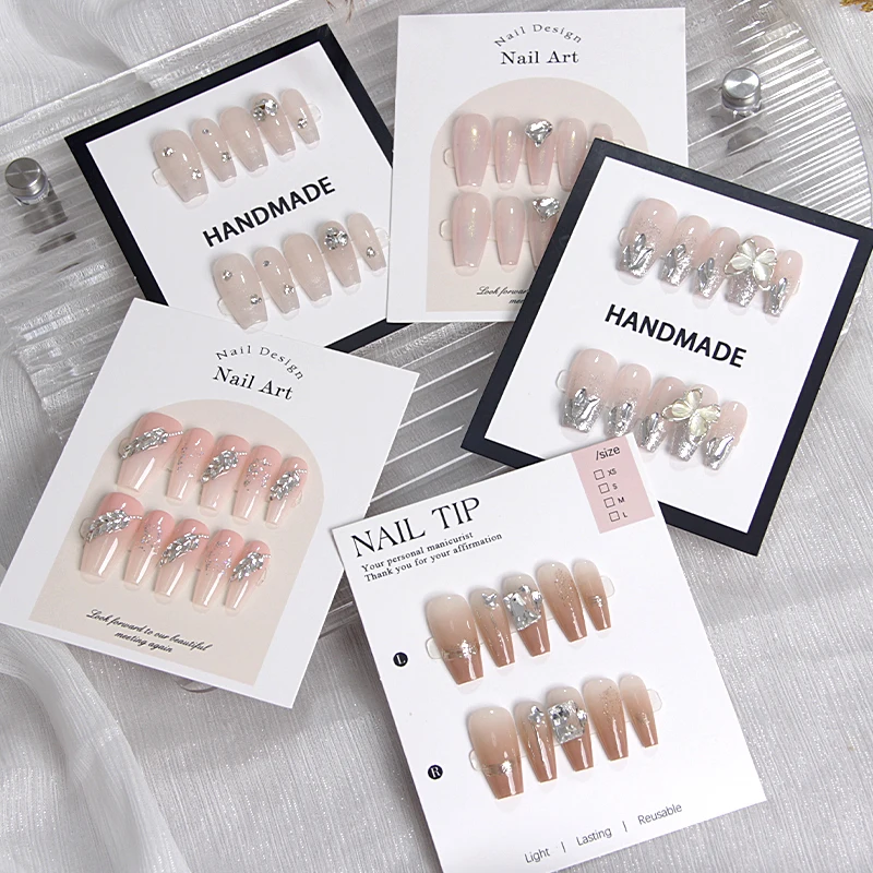 10Pcs Nail Display Cardboard Fake Nails Card Handmade For Press On Nails PhotographProps Manicure Sample Display Salon