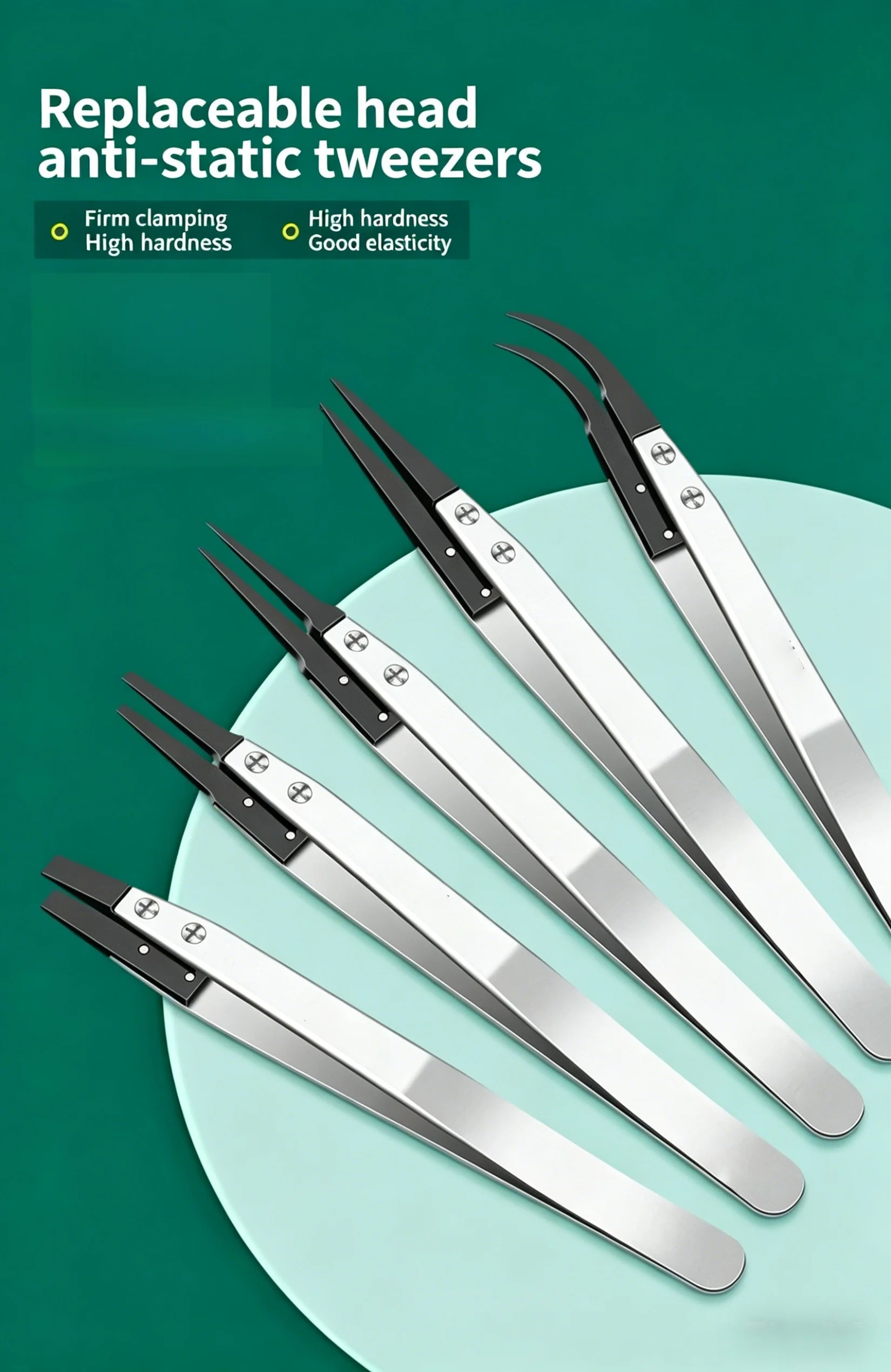 ESD-sichere Präzisionspinzetten, antistatische Spitzen aus robustem Metall für die Reparatur von Elektronik und Schmuck – Detail 1
