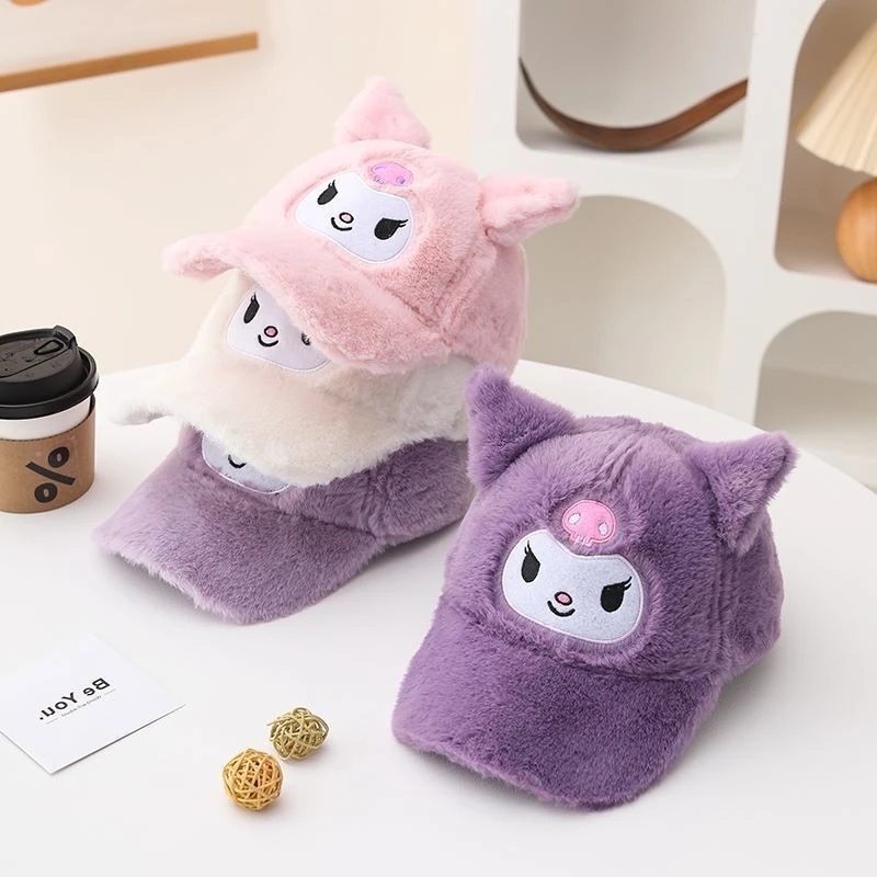

Новые детские шапки Kuromi, зимняя милая бейсболка с героями мультфильмов, теплая кепка с утконосом на флисовой подкладке, детский рождественский подарок Miniso