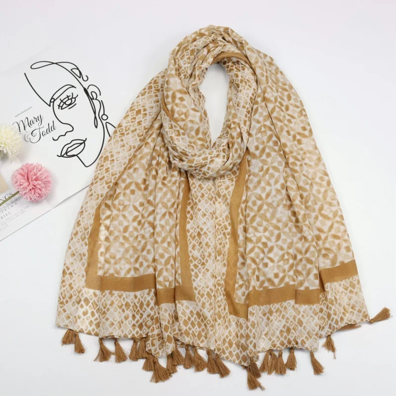 -مبيعات مصنع الحدود الملونة الذهب يوان شنقا اللحية وشاح طويل الربيع الصيف الحدود وشاح القطن لين