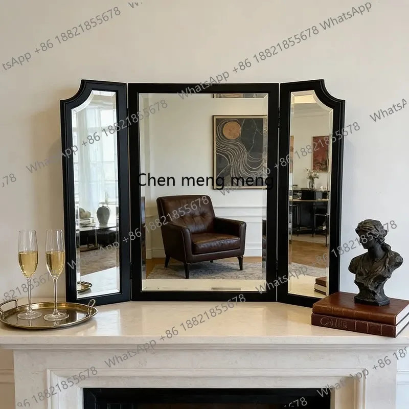 A50 French retro dresser makeup mirror European desktop tri-fold mirror three-sided bedroom European style