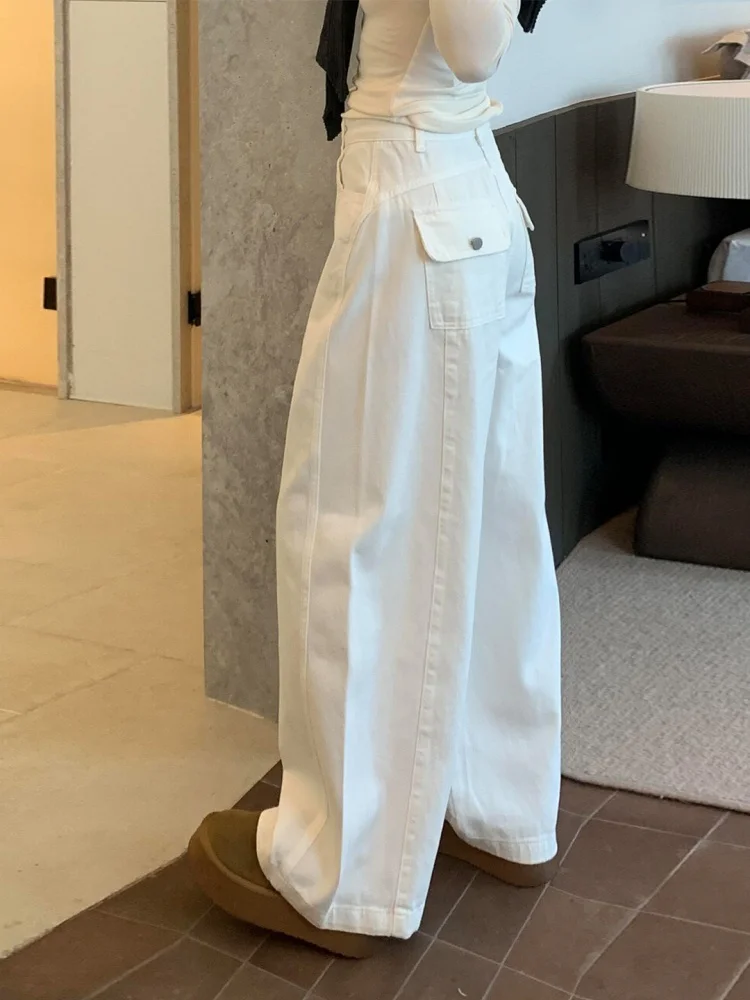 

High Waist Wide Leg Jeans Women's Casual Loose Fit Straight Cut Bootcut Denim Pants American Retro Style Knife Design