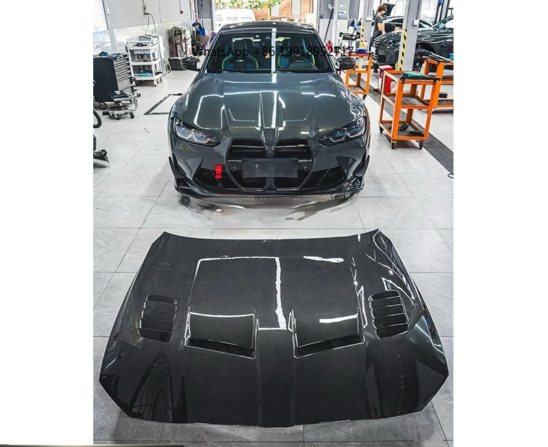 Premium Dry Carbon Fiber Engine Hood Bonnet For BMW G80 M3 V Style G80 M3 Upgrade Dry Carbon Fiber Hood Bonnet  OEM Fit