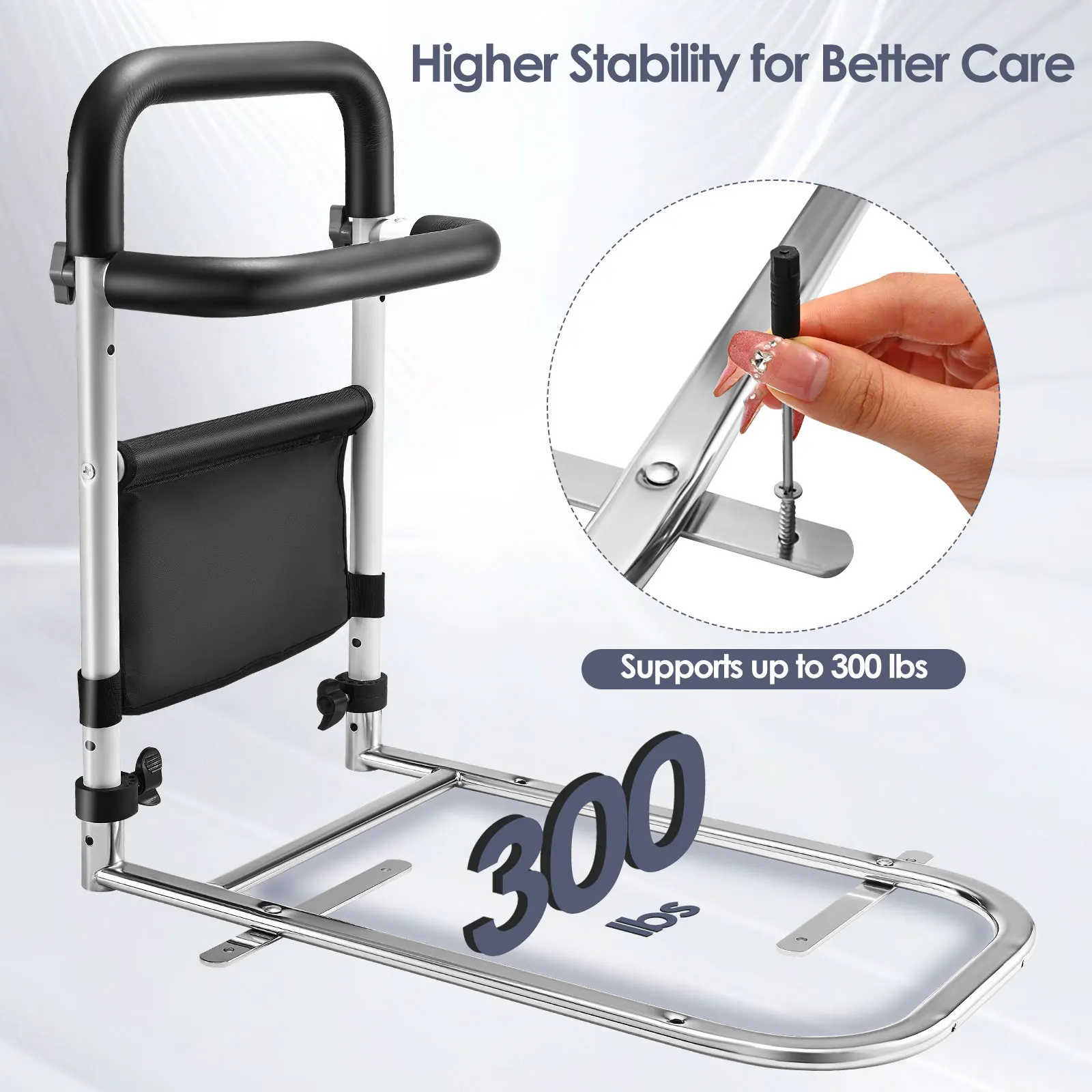 Imagem -02 - Multi-purpose Bedside Bed Assist Rail Altura Ajustável Guardrail Encosto para Idosos Deficientes Grávida Levante-se