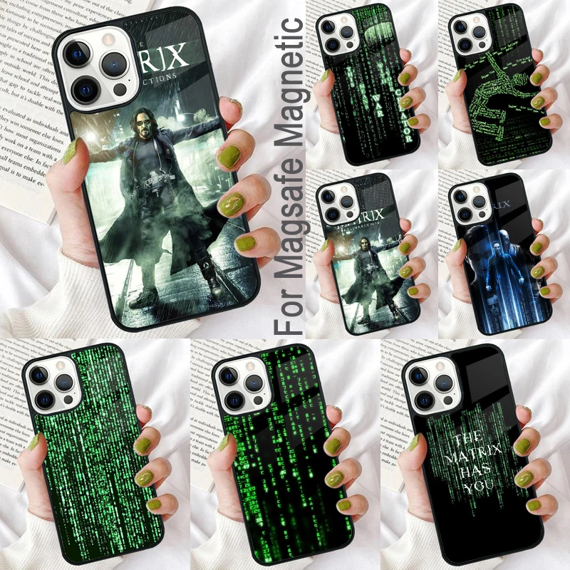 

Матричный магнитный мягкий чехол для телефона iPhone 16 Promax 15 Pro 13 14 Plus 11 12 Mini MagSafe Coque
