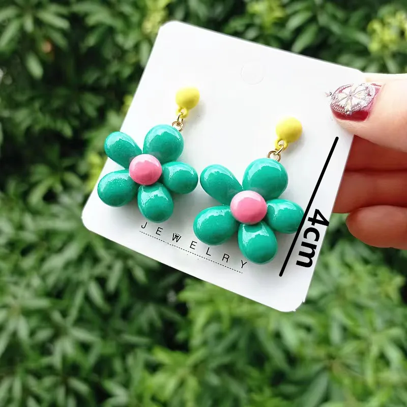 Obega Dopamine Color Flower Shape Earrings For Women Acrylic Ins Style Cute Girls Drop Earrings Pink Green Jewelry Gift