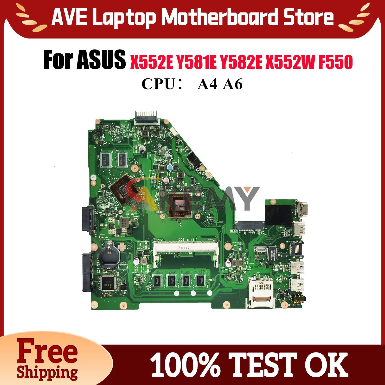 

X550WE Laptop Motherboard For ASUS VivoBook X550WE F550WE X550W X552EP Y581E Y582E X552W Notebook Mainboard With A4 A6 CPU stk