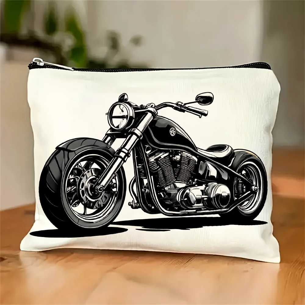 

A Fashion Motorcycle Makeup Bag- Multifunctional Zipper Pouch, Jewelry Storage Bag, Perfect Travel Zipper Small Storage Bag.