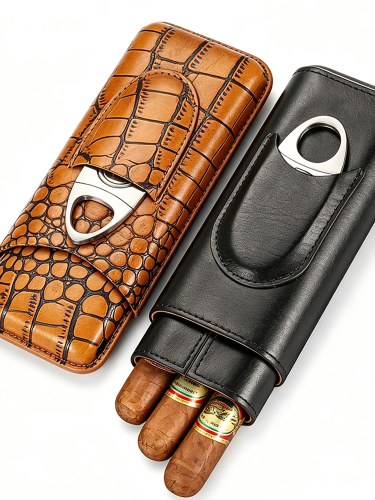 GALINER Luxury Cigar Box With Cutter Clipper Professional Portable Humidor Leather Tube Cigar Case Travel