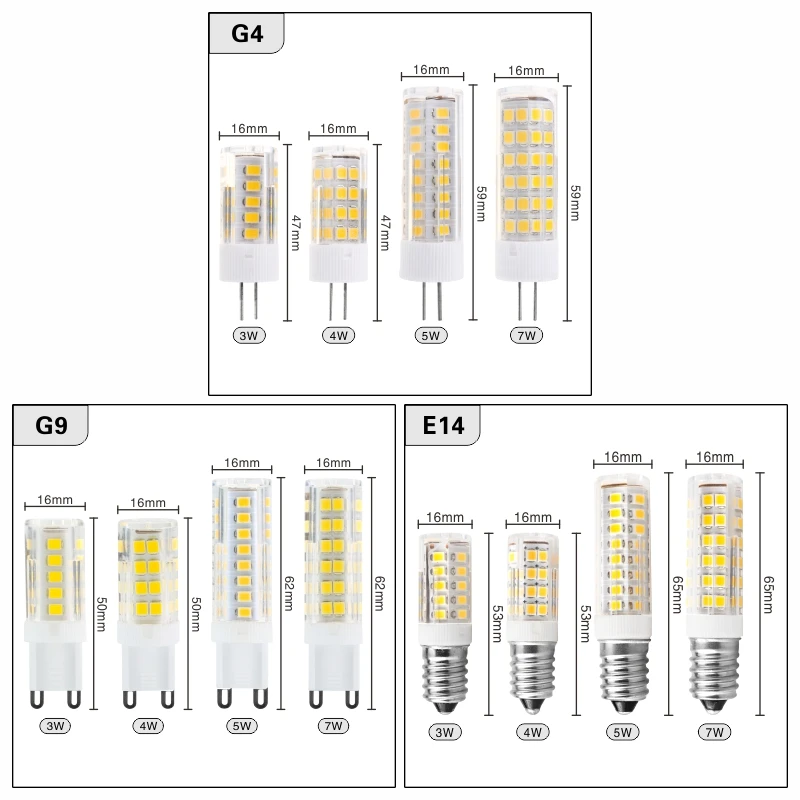 G9 G4 LED Bulb Light 3W 4W 5W 7W E14 LED Lamp AC 220V LED Corn Bulb SMD2835 360 Beam Angle Replace 30W 40W 60W Halogen Lamp