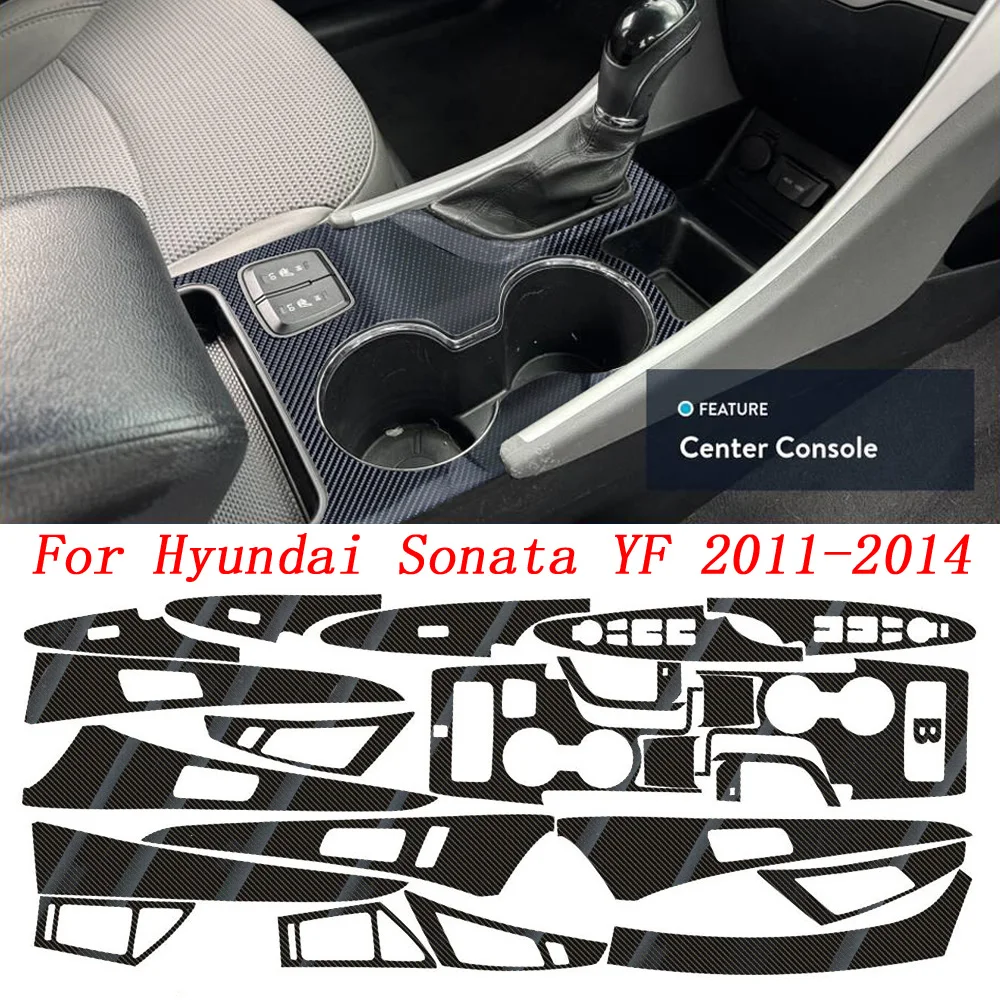 

Для Hyundai Sonata YF 2011-14: наклейки из карбонового волокна на центральную панель управления и ручки дверей, аксессуары для стайлинга автомобиля
