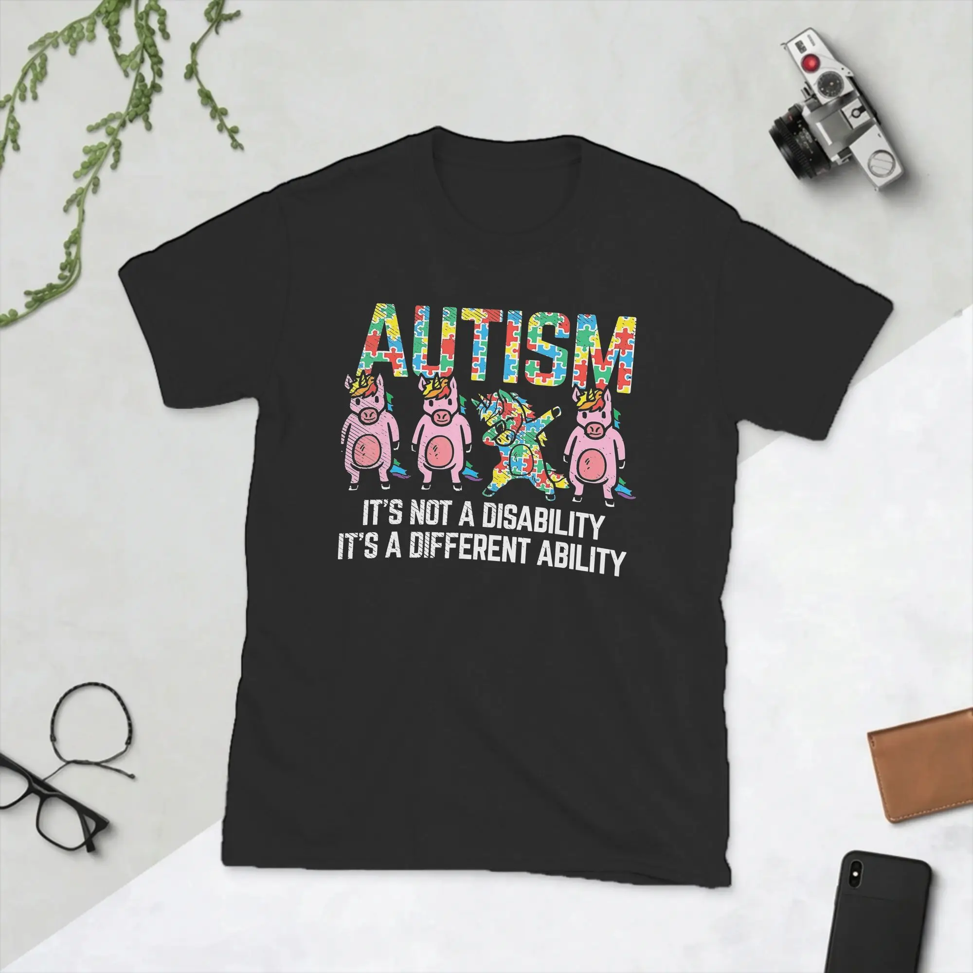 Men T-Shirts Different Ability Not Disability Unicorn Dab Autism Cotton Tee Shirt Short Sleeve  T Shirts Crew Neck Clothing New