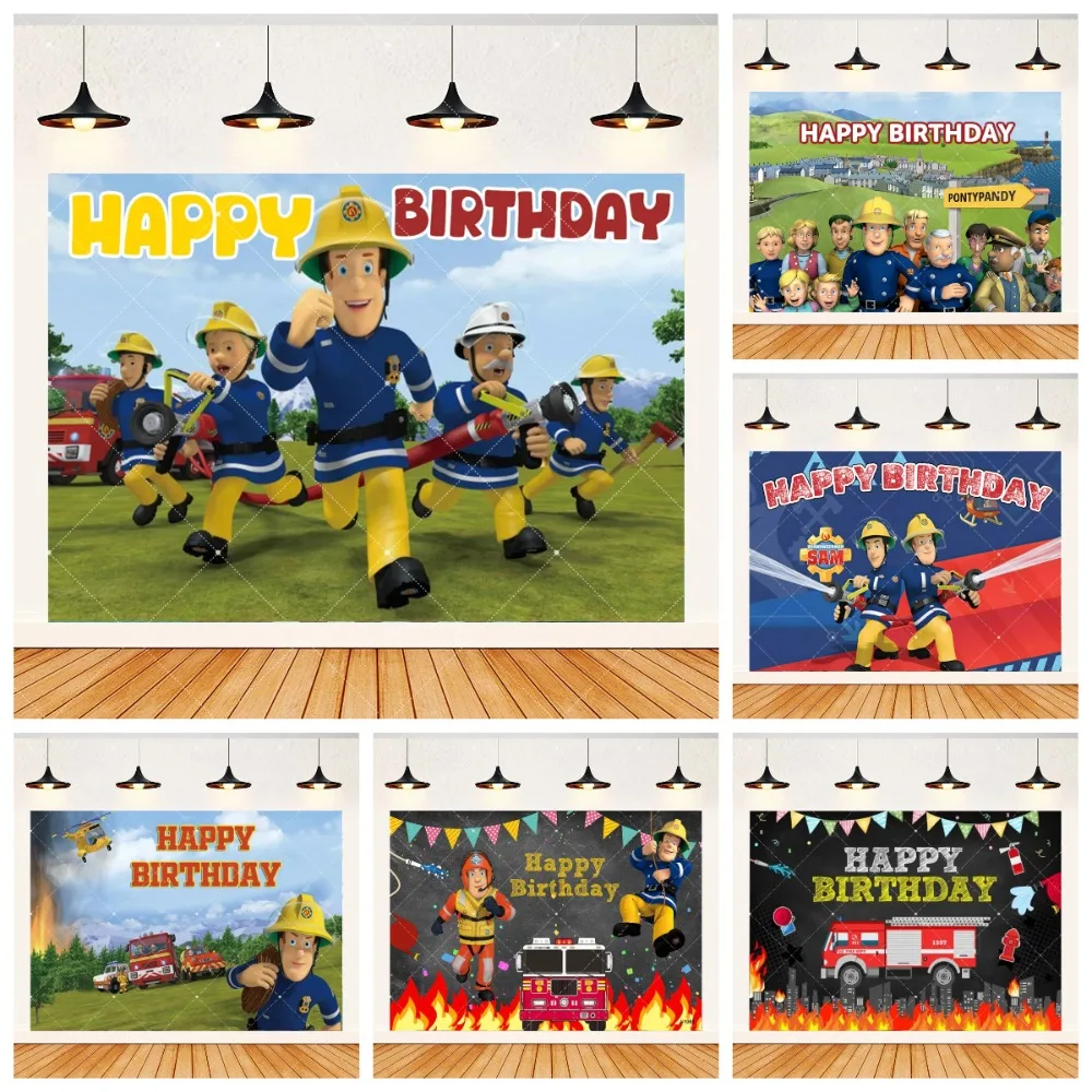 

Fireman Theme Backdrop Banner Firefighter Fire Truck Children Birthday Party Baby Shower Decoration Background Photo Booth Props