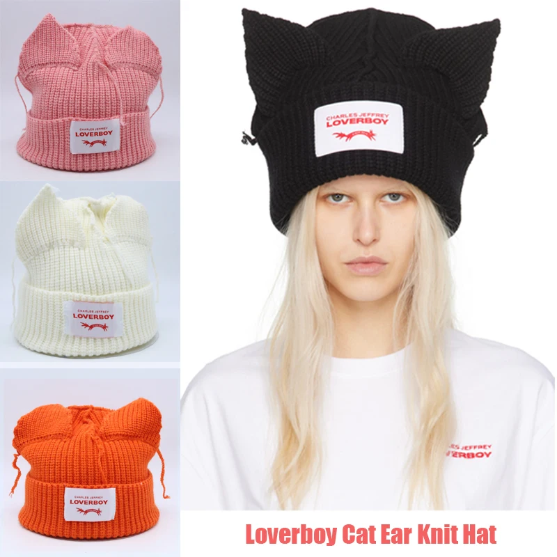 New 2024 Winter Skullies Cute Women Short Ears Fox Hat Crochet Knitted Hat Costume Beanie Hats Women Christmas Gift Hip-hop Cap