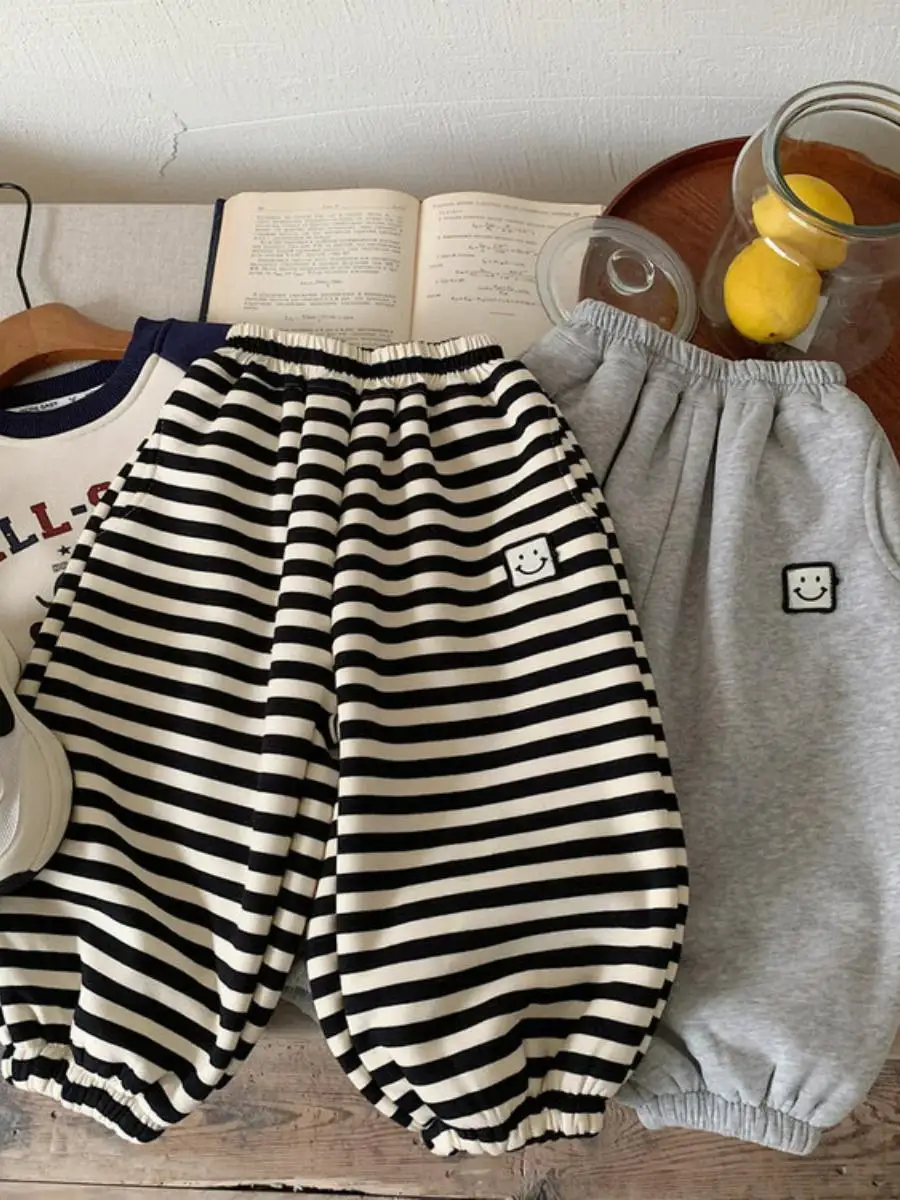 กางเกงเด็ก Thiened Fce สำหรับฤดูใบไม้ร่วงและฤดูหนาว  แฟชั่นลำลองสำหรับเด็กผู้หญิง กางเกงขายาวอุ่นสบายสำหรับฤดูหนาว กางเกงลำลองสำหรับเด็ก