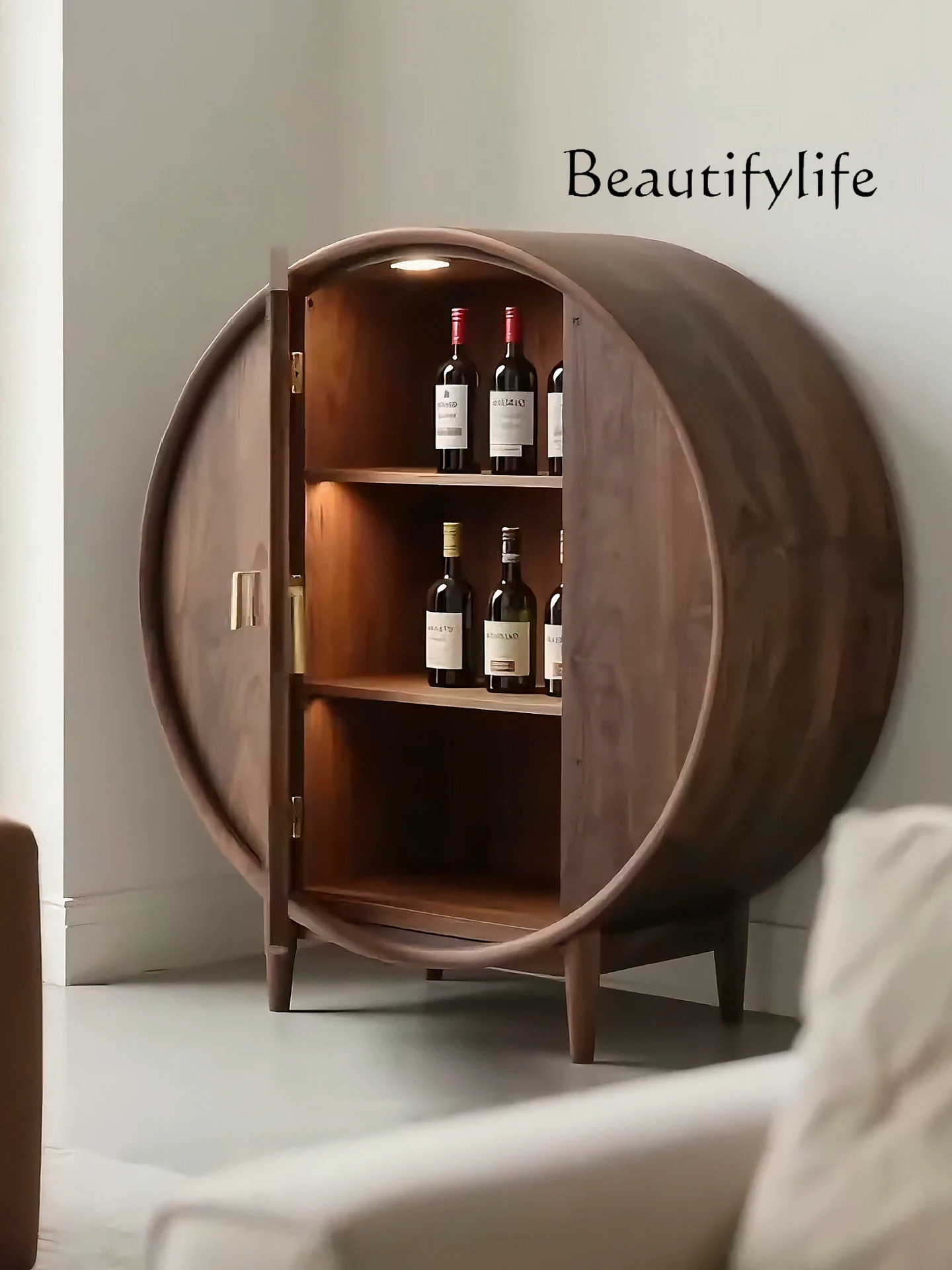 

High-end North American black walnut glass wine cabinet minimalist solid wood display living room storage decorative cabinet