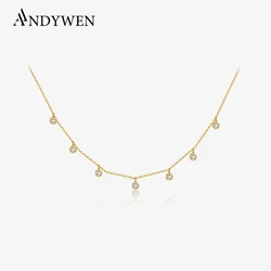 ANDYWEN 925 Sterling Silver Gold Round CZ Charm  Pendant Chain Choker Women Double Chain Necklace 2021 Fashion Luxury Jewelry