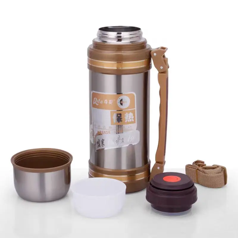 2L Large Thermos Bottle Vacuum Flasks Stainless Steel Insulated Water Thermal Cup With Strap Outdoor Travel Sports Water Bottle