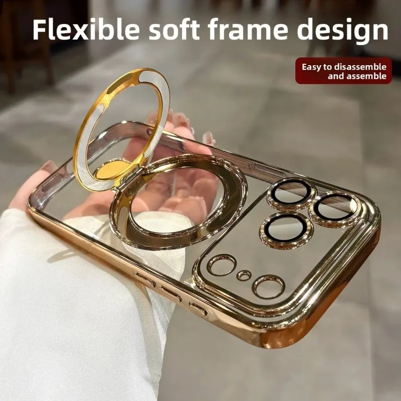 مسند مغناطيسي شفاف مطلي لهاتف Magsafe لهاتف IPhone 17 Pro Max Air 16 15 Plus 14 واقي عدسة مضاد للسقوط