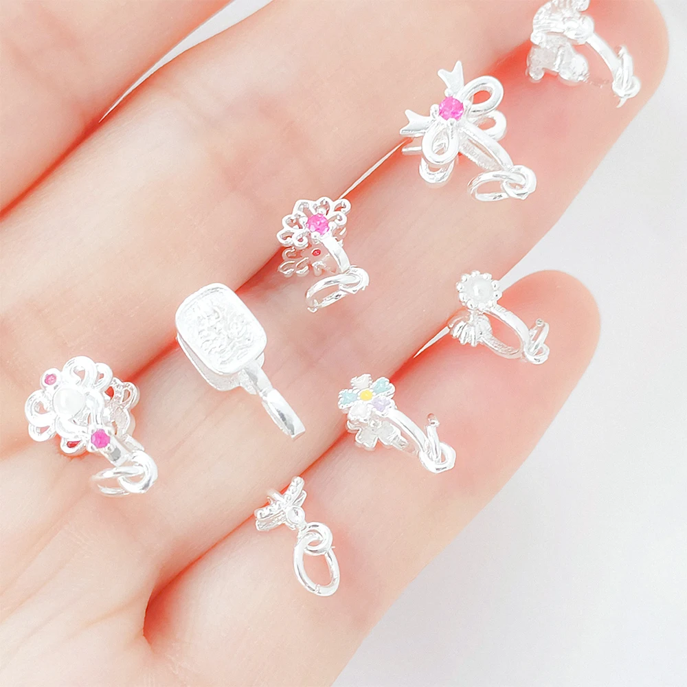 Silver-plated Brass Embedding Raw Stones and Sticking Pearls Clip on Pendant DIY Jewelry Making Necklace Bracelet Accessory