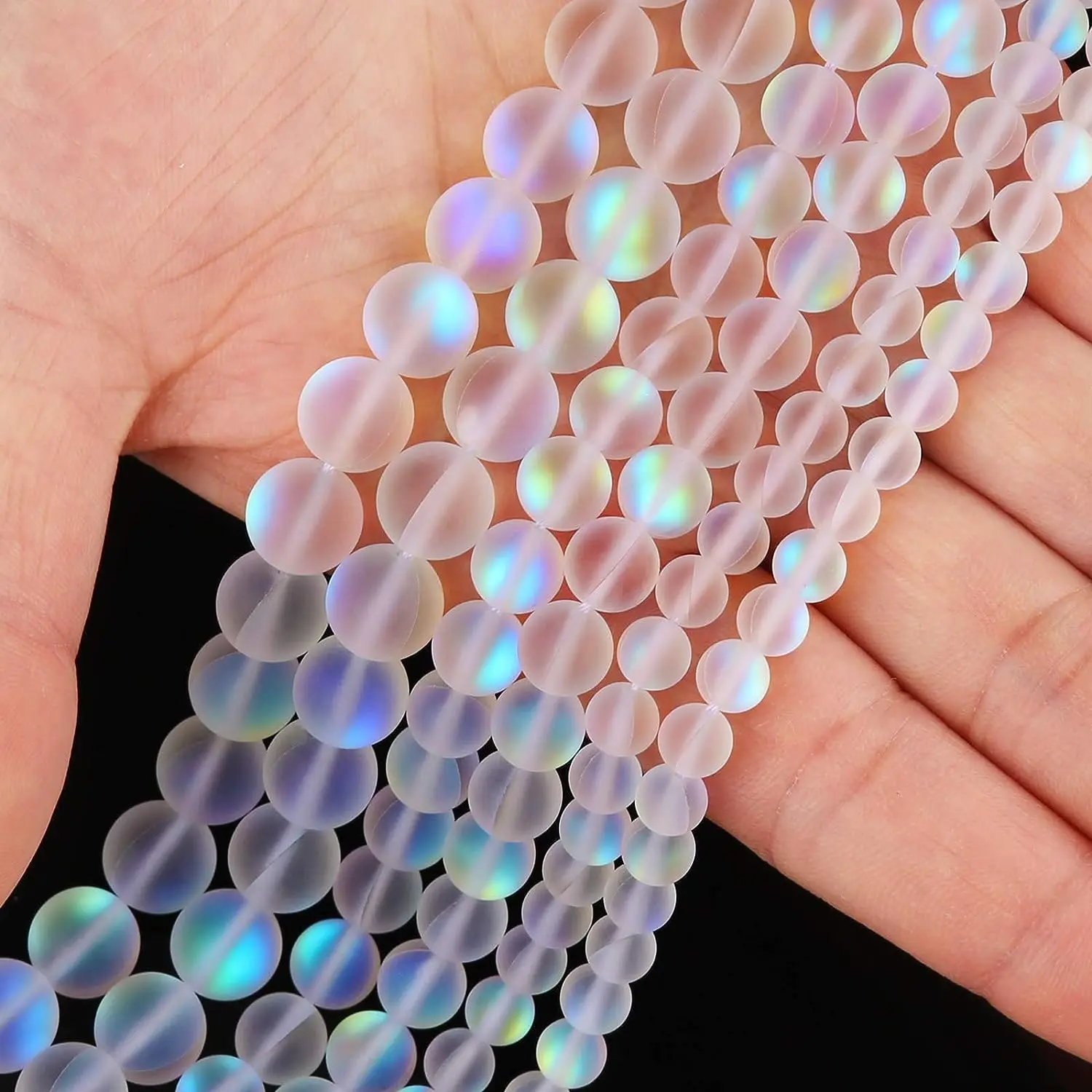 ماتي أورورا كريستال زجاج الخرز متجمد الصوفي هالة حورية البحر الخرز جولة Moonstones ل سوار قلادة صنع المجوهرات DIY بها بنفسك