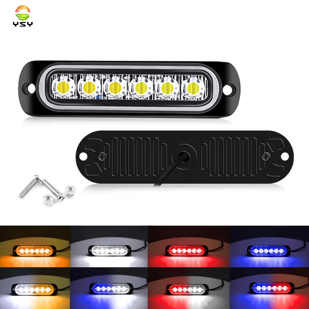 YSY 1 Uds 6Led luces de advertencia laterales estroboscópicas 12V rejilla estroboscópica barras de luz intermitentes coches lámpara de baliza luces de tráfico ámbar blanco