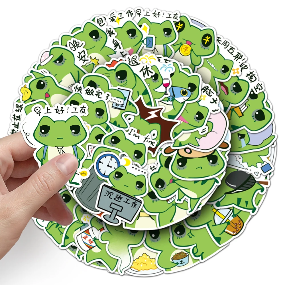 10/30/50pcs Funny Cute Working Frog Cartoon Stickers DIY Water Bottle Phone Case Luggage Kawaii Animal Graffiti Decals Kids Toy