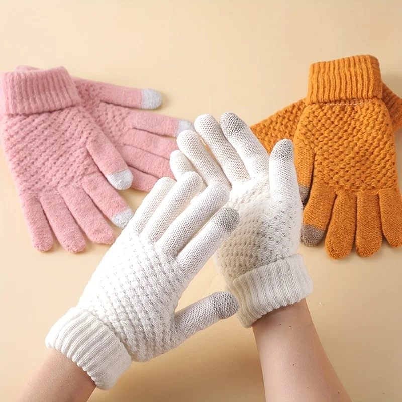 플러시 보온 안감이 있는 여성용 극한 추위 겨울 장갑, 터치스크린 호환 핑거리스 디자인, 운전용 탄력 있는 손목밴드