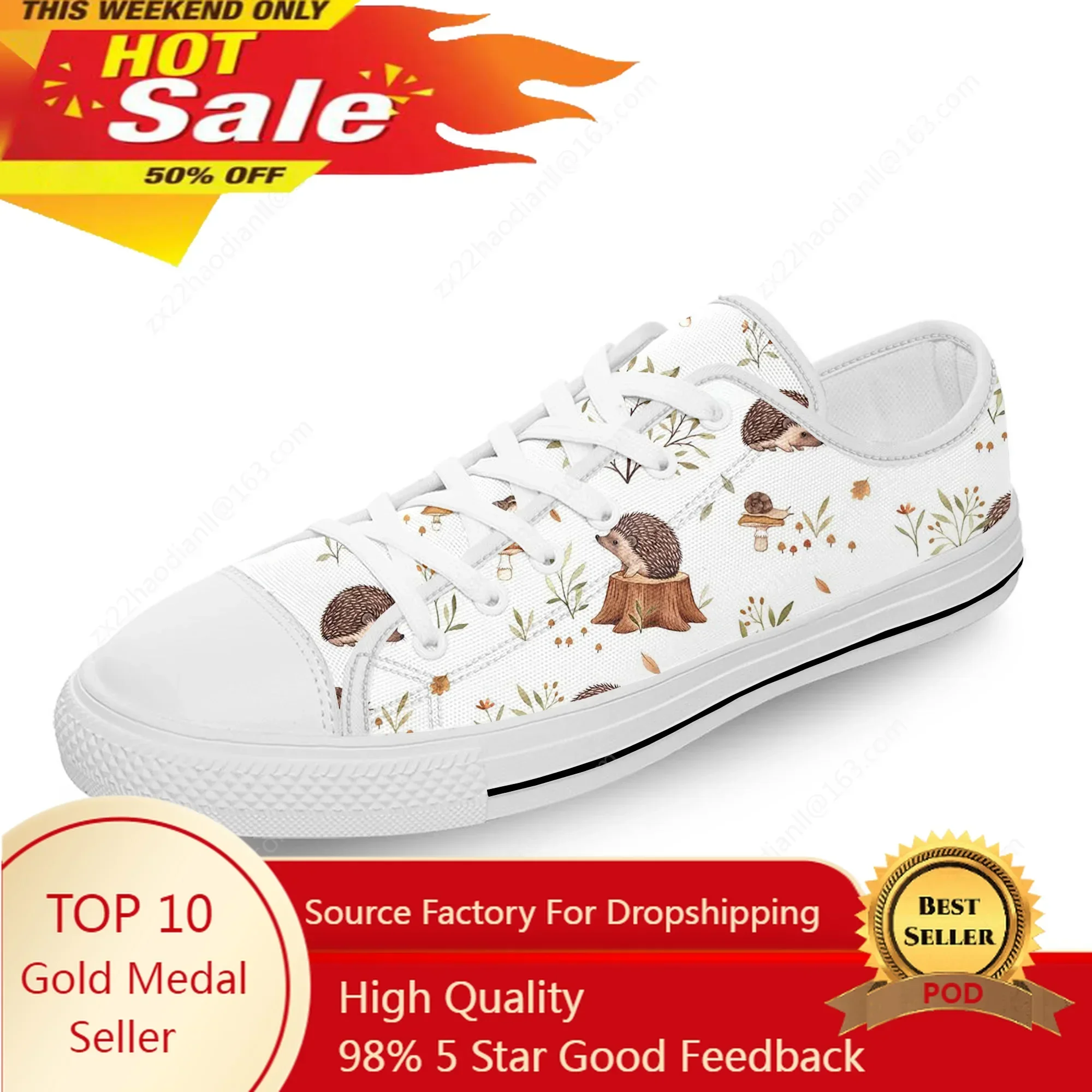 Hedgehog Pattern Low Top Sneaker Men Women Teenager Canvas High Quality Sneaker Casual Custom Made Shoes Customize DIY Shoe