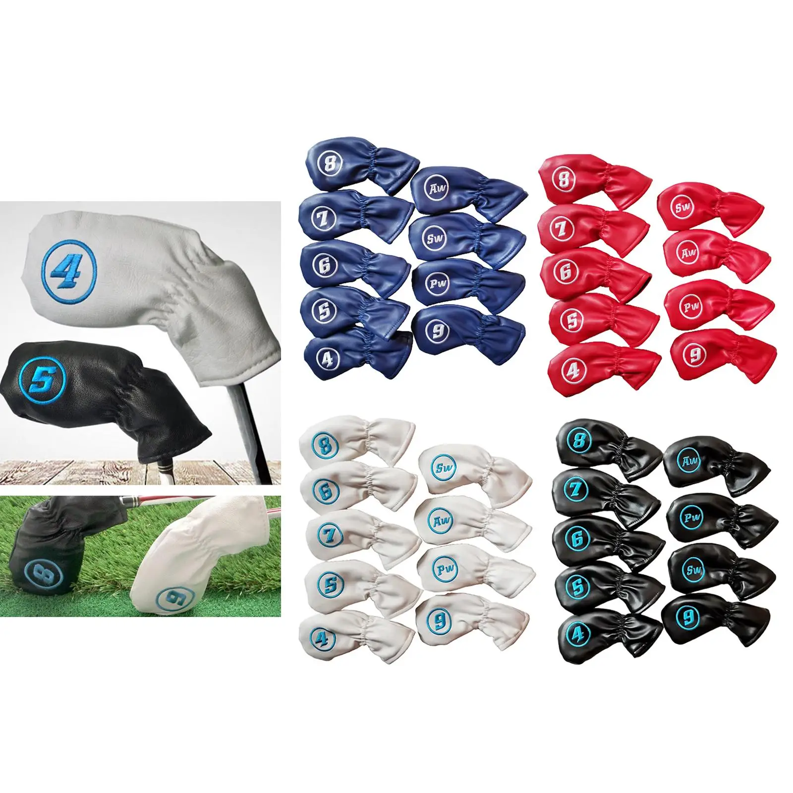

9pcs PU Golf Covers Set Caps Fit All Brands, , No Worry About Dropping Anymore