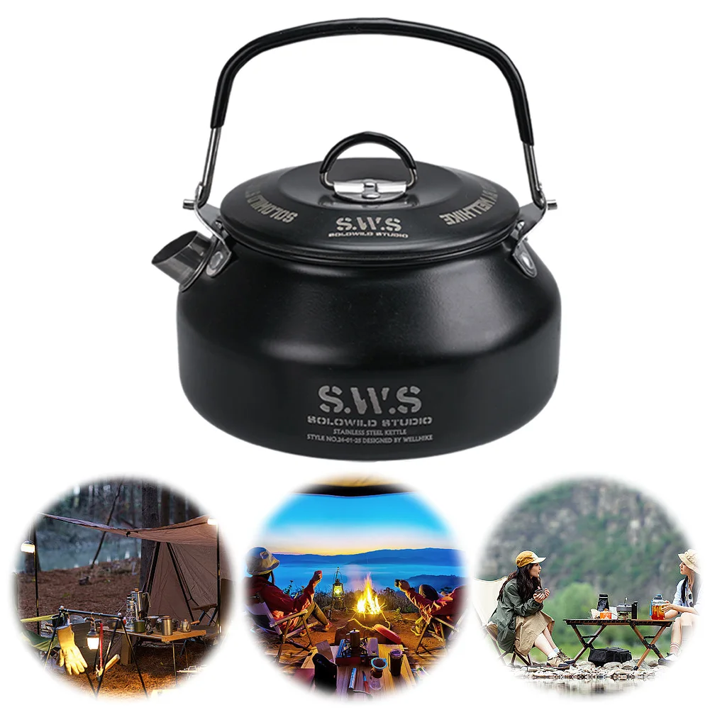 0.8L Portable Hiking Kettle with Handle Ultralight Coffee Kettle Anti-Slip Water Kettle Tableware Tourist Cookware Supplies