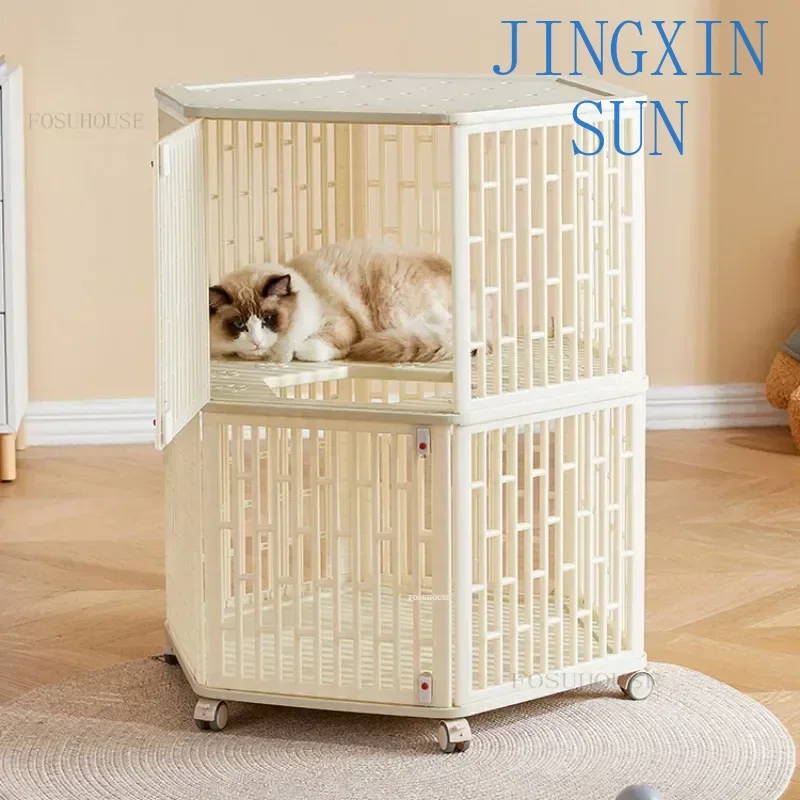 Plastic Cat Cage Villa Cat Supplies Super Large Free Space Home Indoor Multi-storey Cat Pet Cattery Cats House with Wheels b