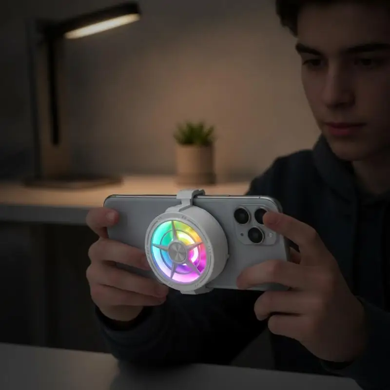 Clip On Phone Cooler Fan Multi Scenario Use RGB Light USB Powered Fast Phone Radiator for Gaming Vlog Live