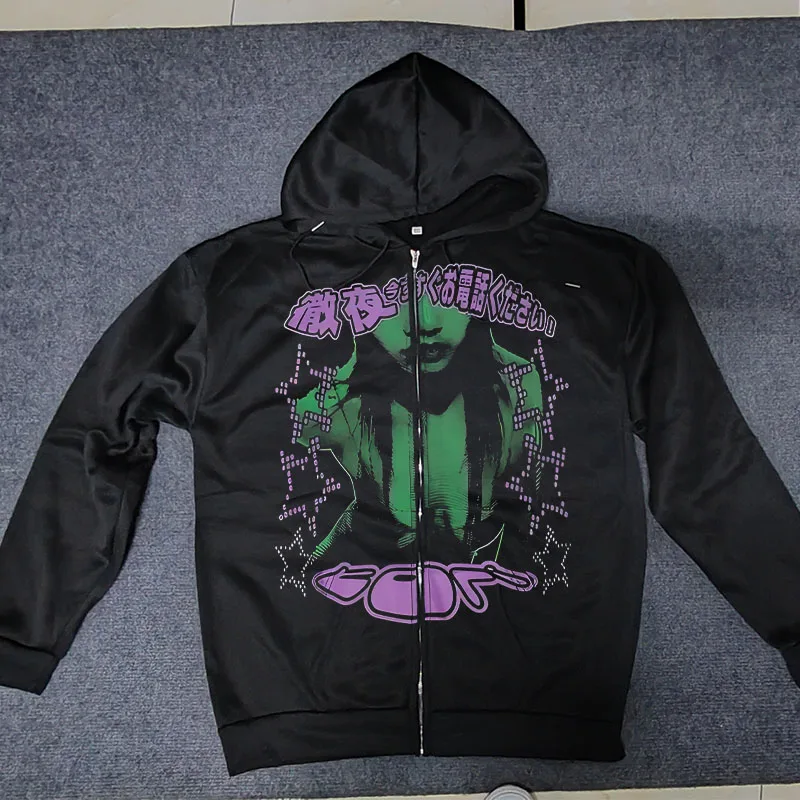 女性と女の子のためのy2kグラフィックパーカー,90年代と2000年代のストリートウェア,ルーズフィット,パンク,ヒップホップ,アニメ