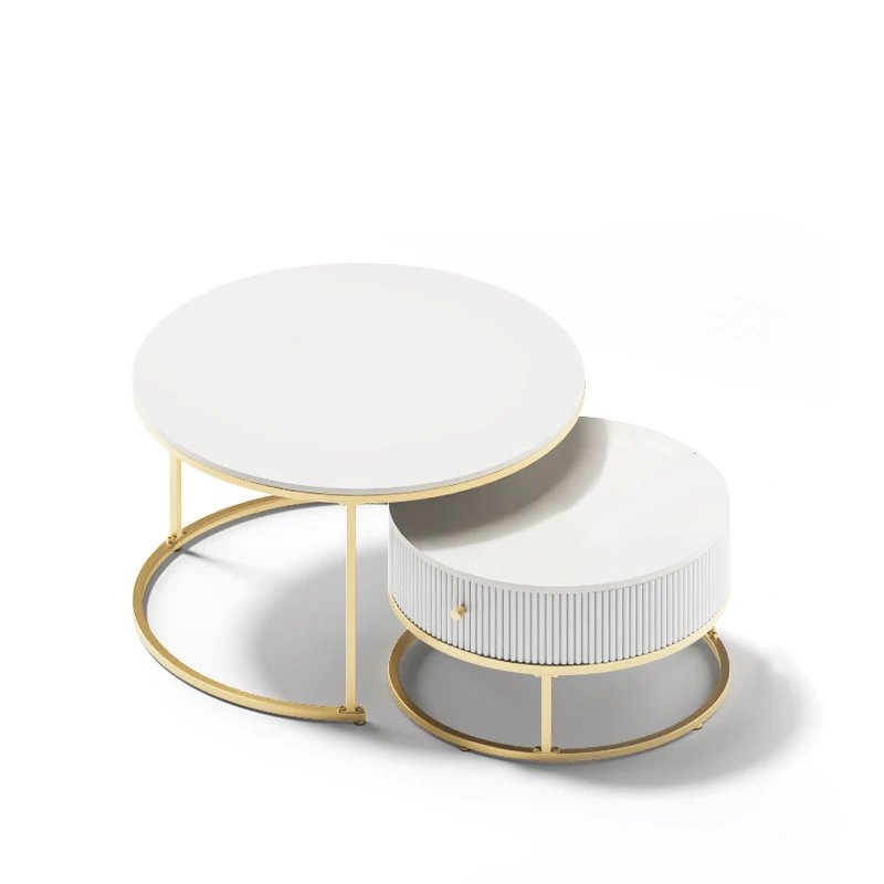

Round Coffee Tables, Set of 2 Nesting Tables, Modern Round Combination Side Tables with Hidden Storage and Top Tray