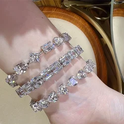 Trendy Lovers Lab Moissanite Diamond Bracelet 925 Sterling Silver Engagement Wedding Bangles Bracelets for Women Bridal Jewelry