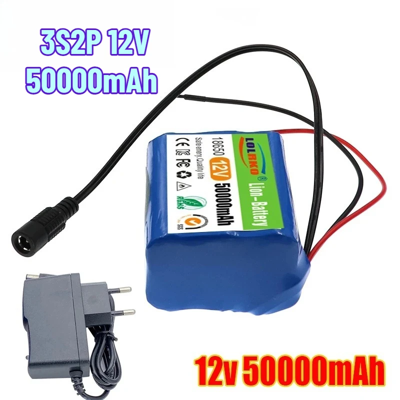 18650 Lithium Battery 3S2P 12V 50000mAh Rechargeable Battery with Protection
