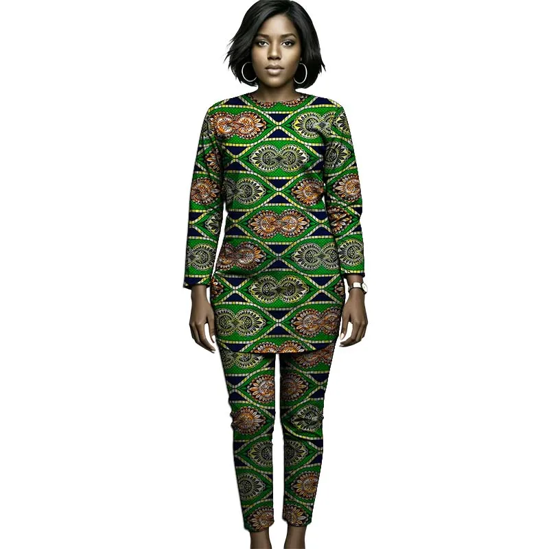 African Print Couture Women's Ankara Outfit Set Vantage Collarless Blouse Top+Elastic Waist Pant Female Party Wear Customized