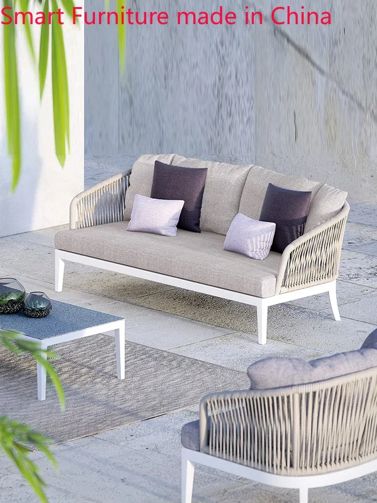 Customized outdoor rattan sofa single furniture Nordic leisure combination teak slate coffee table sales department courtyard