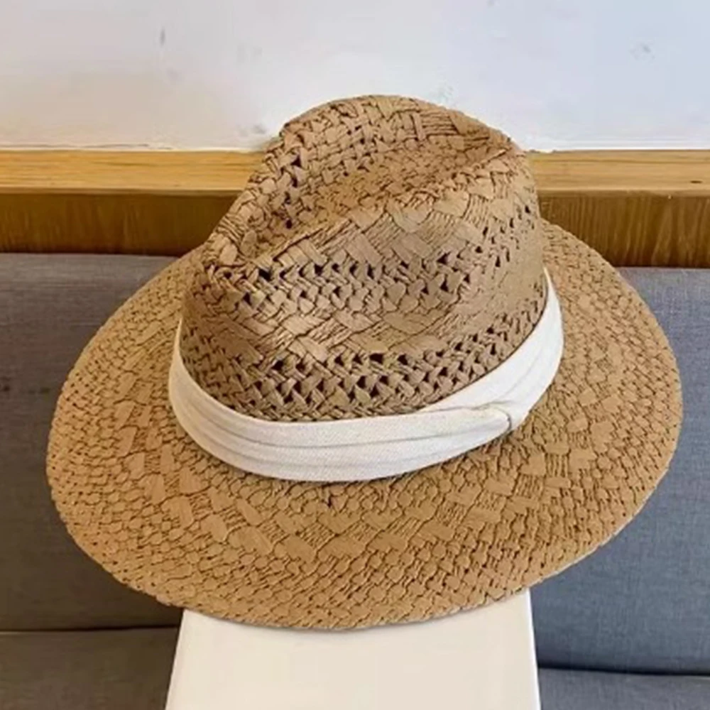 Straw Western Cowboy Hat for Women Men Classic Vintage Hollow Out Unisex Curled Wide Brim Sun Hat Fishing Hat Climbing Cap image 3