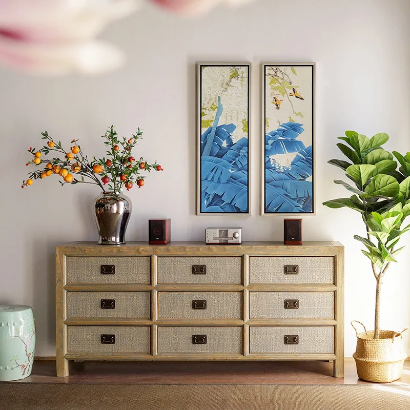 Solid wood nine-chest cabinet storage retro new Chinese style old furniture tea cabinet wine cabinet