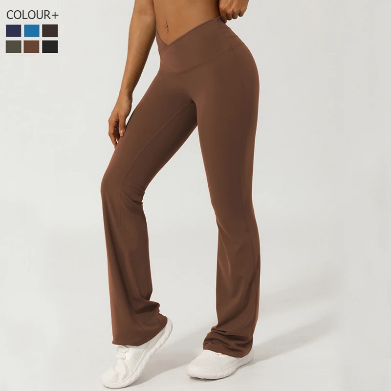 Women High Waist Yoga Pants Solid Color Buttery Soft Wide Leg Sports Trousers Breathable Workout Clothes Female Gym Bell-Bottoms