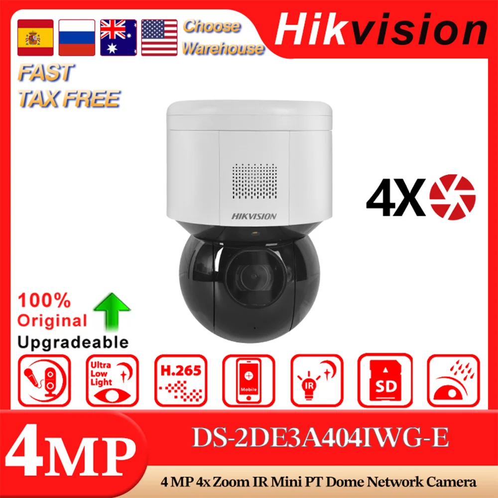 Hikvision Original DS-2DE3A404IWG-E(O-STD) 4 MP 4x Optical Zoom IR Mini PT Dome Network Camera Audio Visual Alarm Face Detection