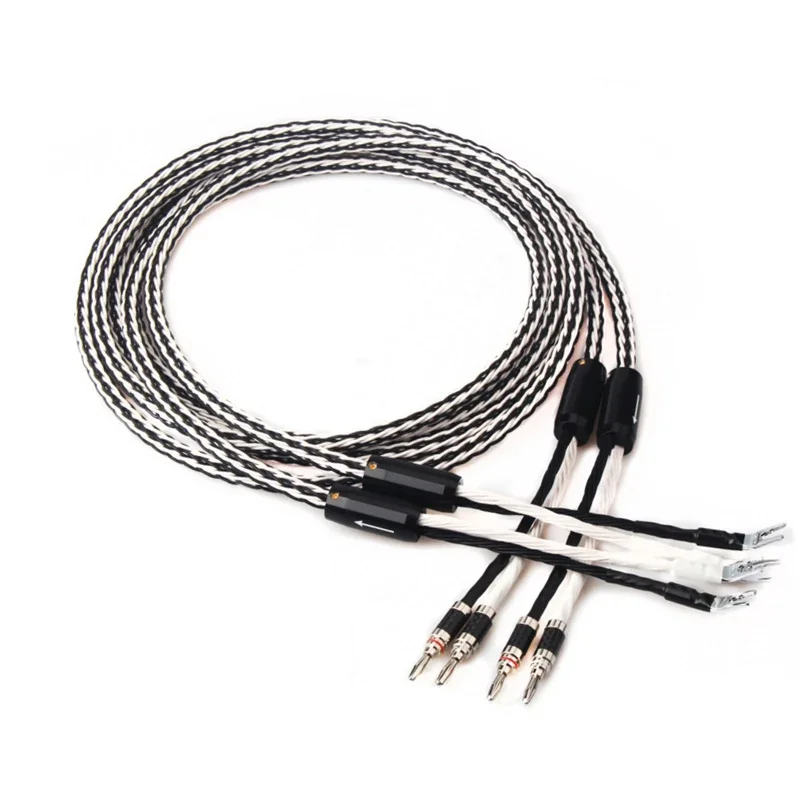 

Pair 8TC Speaker Cable Pure Copper HiFi Audio Amplifier Loudspeaker Wire Banana & Y Spade Plug