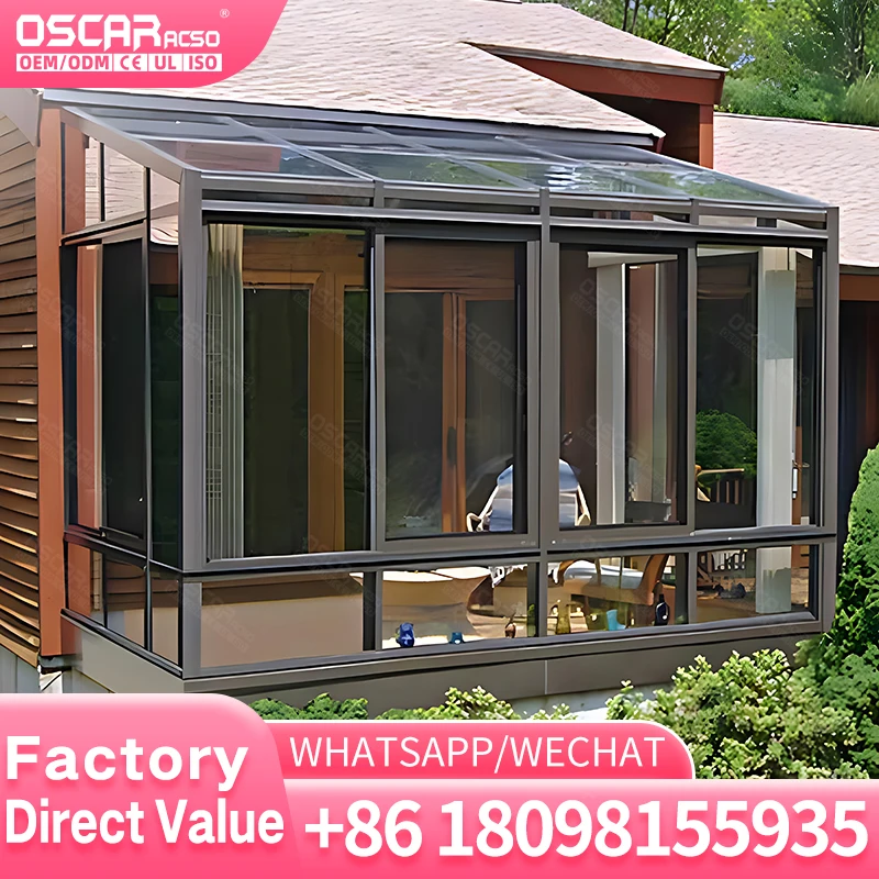 Customizable Aluminum Sunroom for UK Gardens with Polycarbonate Roof and Louvered Panels for Outdoor Relaxation