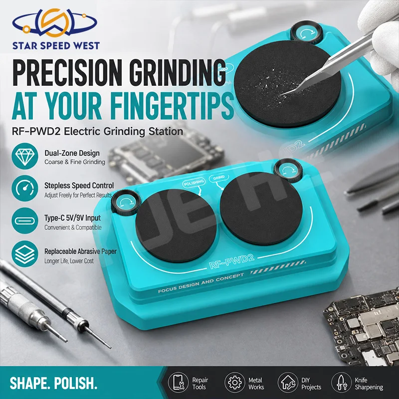 RF4 RF-PWD2 Electric Polishing Grinding Tool with Stepless Speed Control Replaceable Diamond Abrasive Paper for Phone Repair